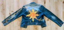 Upcycled Hand Painted Jean Jacket Sun Stars Whimsical Art Size Large Denim