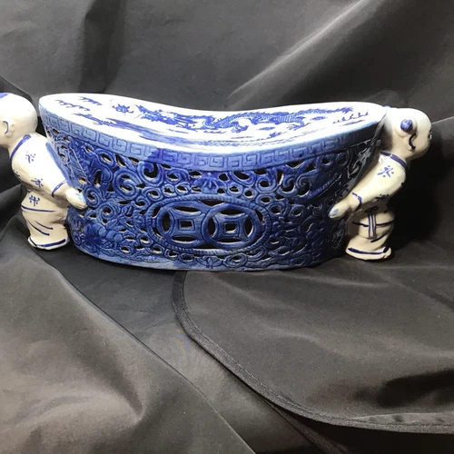 Vintage Chinese Porcelain Blue And White Boy And Girl Headrest Pristine - Picture 16 of 16