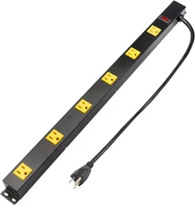 6 Outlet Long Garage Heavy Duty Wall Mount Power Strip with 3FT 14AWG Cord, 15A/