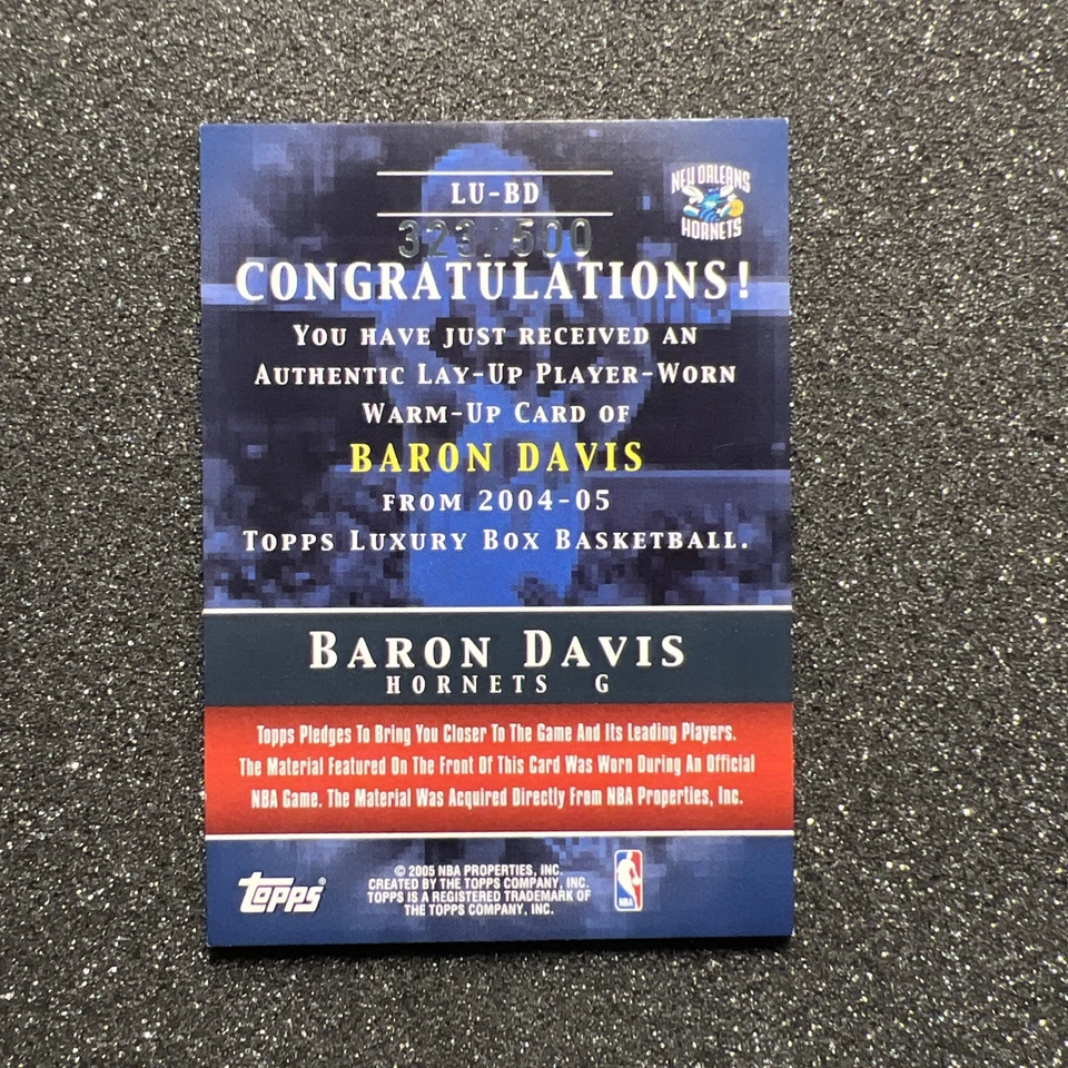 2004-05 Topps Luxury Box BARON DAVIS #LU-BD Player Worn JERSEY /500 NBA HORNETS - Image 4 of 4