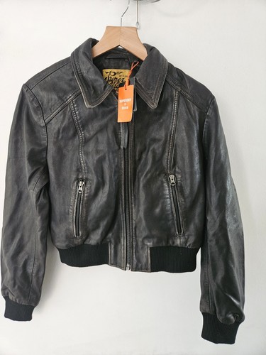 superdry damen lederjacke rauchgrau Gr. L UK 42 EU 14 NEU Mit Etikett