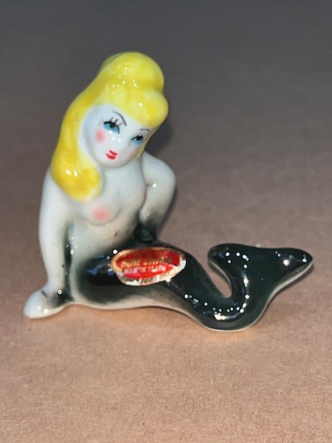 VINTAGE N.K.K. JAPAN TOPLESS MERMAID FIGURINE MADE IN JAPAN 2" TALL 2.25" LONG