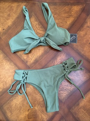 Bikini Zaful Olive Green Lace Up Bottoms Boho Vacay Beach Lakelife