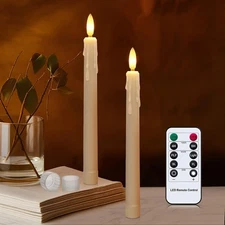 2 PCS LED Flameless Taper Candles with Remote Timer, 7.9" Ivory 2 Pcs, 