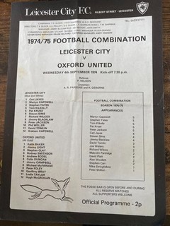 Leicester City reserves v Oxford United 1974 1974/75 Football Combination A4 s/s