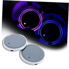 2 Pack LED Cup Holder Lights, Car Coaster with 7 Colors Changing USB Gray