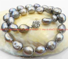 Real Huge 9-10mm South Sea Gray Natural Baroque Freshwater Pearl Necklace 18''