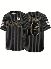 NEW Shohei Ohtani 16 Japan Baseball Jersey Stitched Striped Black Men's Large