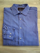 Black Brown Men's Dress Shirt - 17-1/2 33 Fitted - Plaid - Flip Cuffs - EUC 