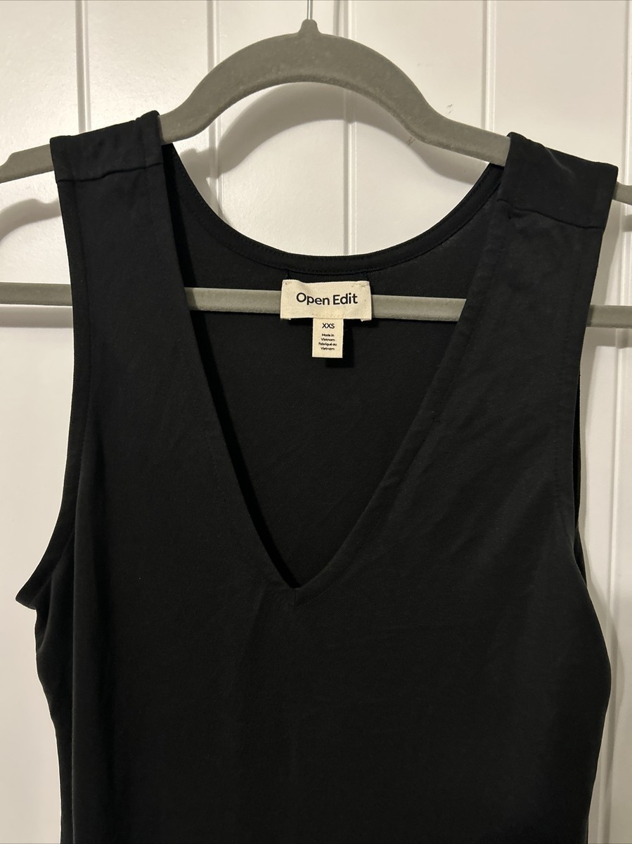 open edit wear two ways knit midi dress NWT Open Edit XXS Wear Two Ways Knit Midi Dress Black V Neck Slit Casual