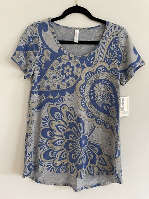  Lularoe Classic T Comfortable Gray Paisley Top Tunic Blouse Sz XS