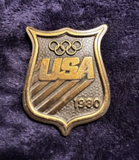Vtg 1980 USA Olympic Bergamot Brass Belt Buckle Lake Placid NY Winter Olympics