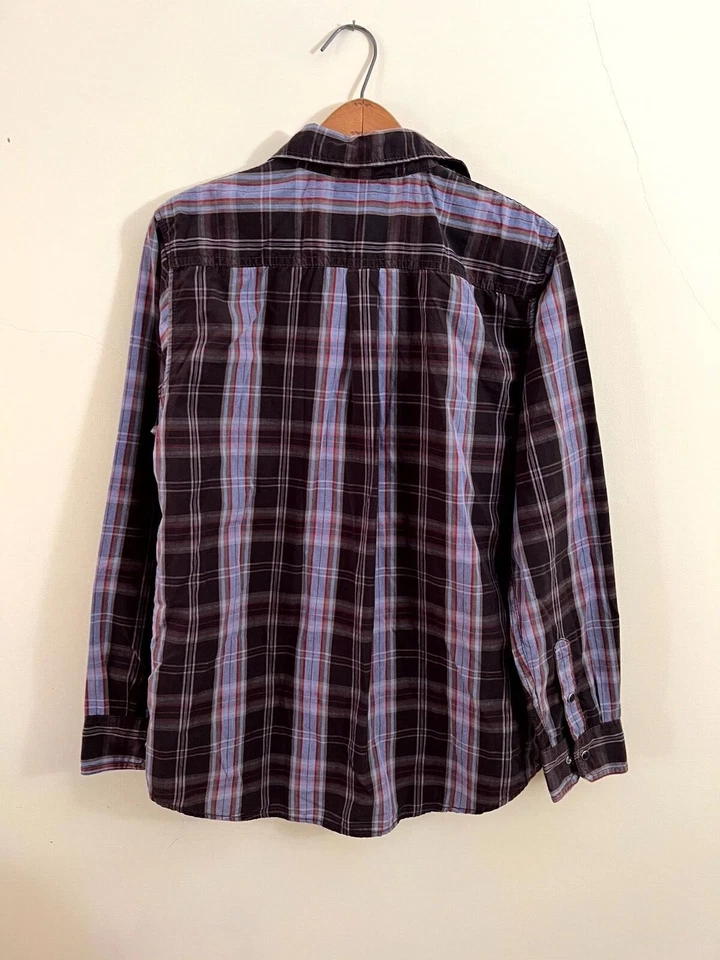 Camisa Retro Años 90 Estilo Vaquero Roble Mossy LS Para Hombre M Azul Gris y Naranja A Cuadros  Foto 3 de 4