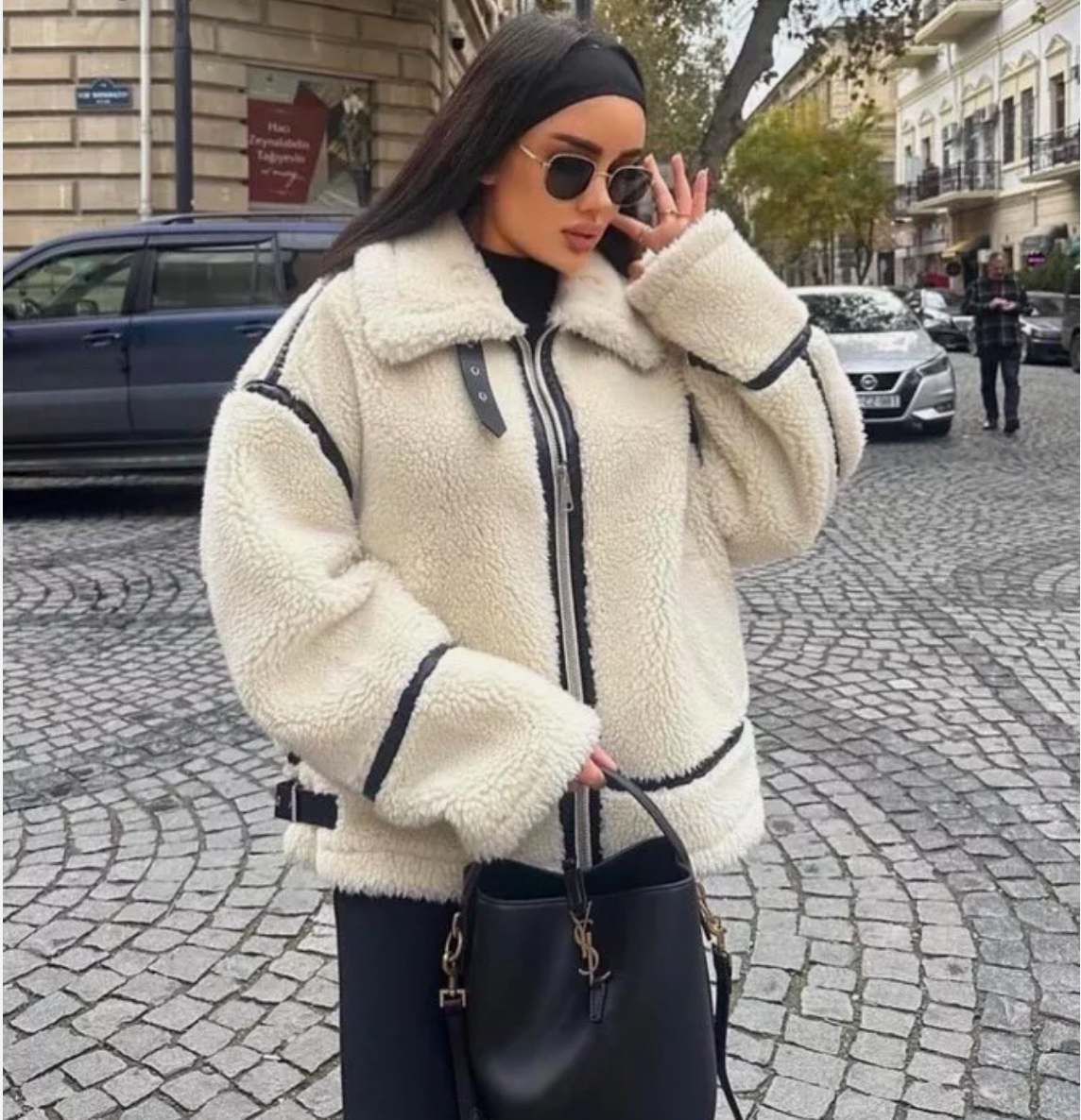 ZARA NEW WOMAN VIRAL FAUX SHEARLING FLEECE BIKER JACKET ECRU ZARA NEW WOMAN VIRAL FAUX SHEARLING FLEECE BIKER JACKET ECRU