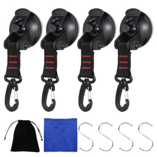 Strong Suction Cup Hooks 4 Pieces Vacuum Suction Cup with Hooks for Tents, Tarps