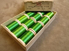 VINTAGE NOS RICE'S EMERALD NO.308 OO ROD WINDING SILK THREAD FLY TYING 12 SPOOLS