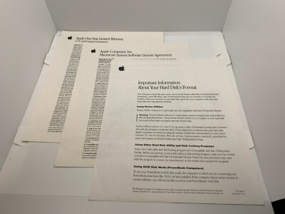 Classic Apple Macintosh Original Inserts Manuals (Hard Drive, Warranty, License)