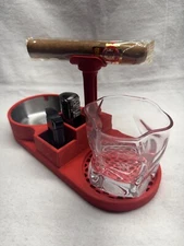 Coaster with Ashtray and Cigar Stand.  Holder for Drinking, and Smoking tools