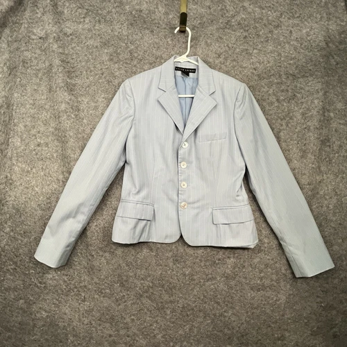 Ralph Lauren Womens Blazer Size 10 Blue Stripes Wool Fitten Classic Black Label
