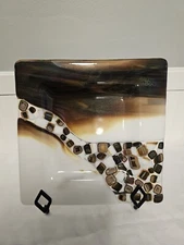 Handmade Square Tray Brown/Carmel/White