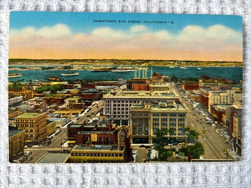 California Postcard Downtown San Diego CA Linen