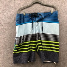 Quiksilver Ocean Pacific Swimwear Board Shorts Men Size L Striped Blue 10''