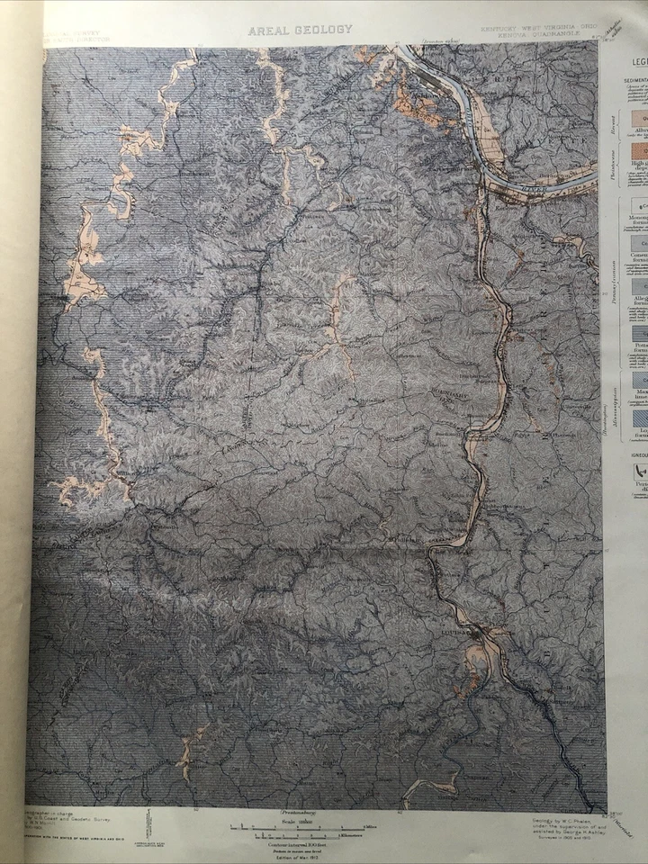 Mapas folio antiguos del Atlas Geológico de Estados Unidos de 1912 Kenova Kentucky Ohio Virginia Occidental Foto 4 de 4