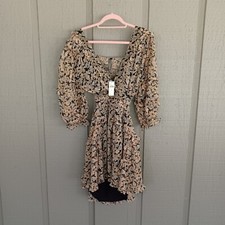 Anthropologie Floral Ruffle Cutout Mini Dress Size M Women Boho V Neck