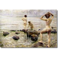 Paul Fischer Nude Painting Ceramic Tile Mural PT03272. 72 x 48 (24) 12x12 tiles