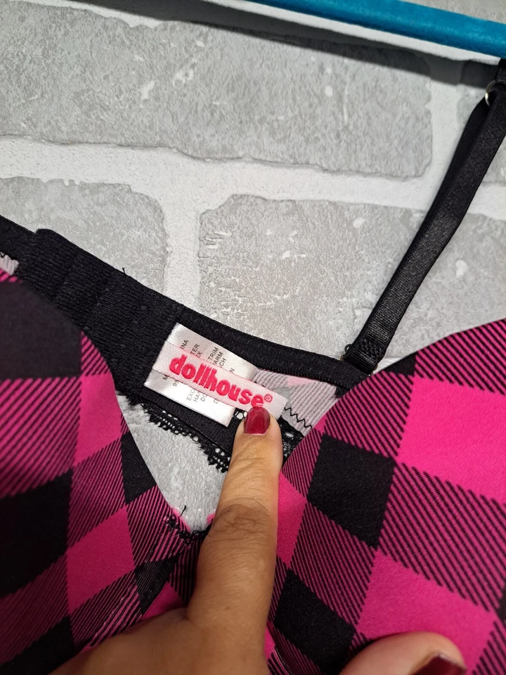 Sujetador push up negro rosa a cuadros ropa de dormir íntima para casa de muñecas para mujer talla 36D Foto 3 de 4