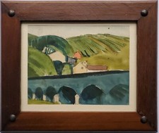 Gemälde Aquarell Tusche Landschaft Brücke Berge Gerda Henning Nachlass