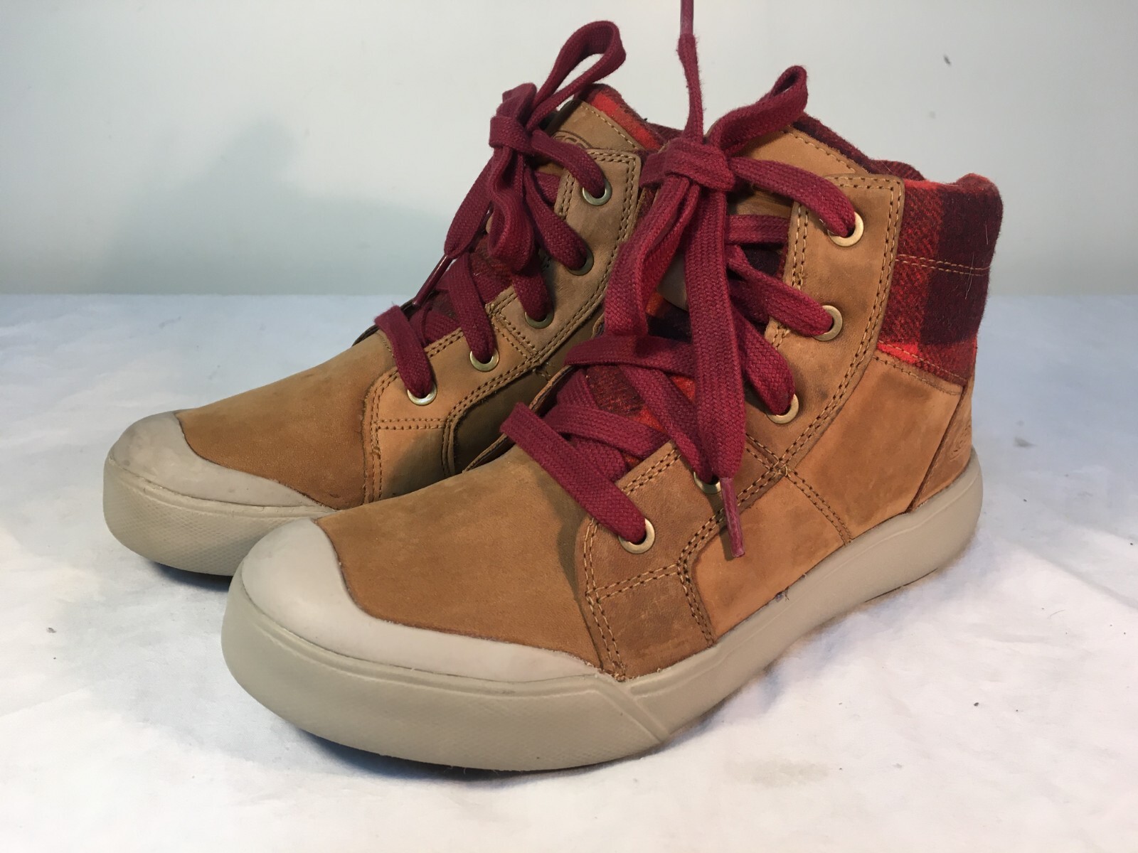 KEEN Elena Mid Ankle Boots Women's Brown Leather Thrush Plaid