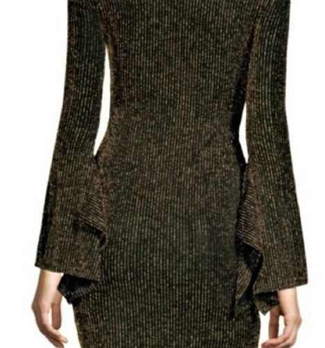 NWT $178 BCBG MAXAZRIA Ellena Metallic Striped Off-the-Shoulder Dress Black Gold - 第 7/7 張圖片