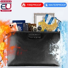 Fireproof Document Bag with Lock Waterproof Safe Money File Cash Pouch Storage