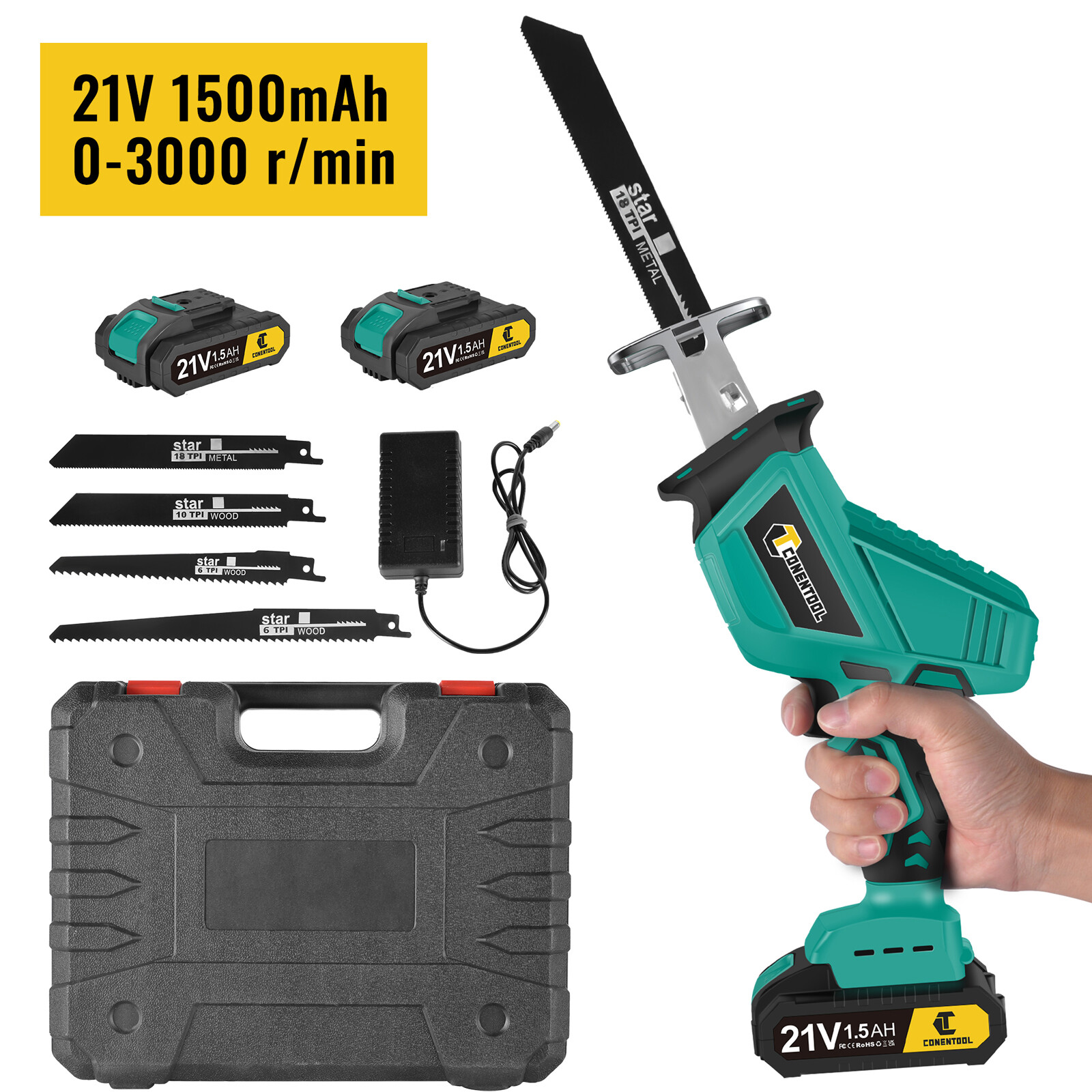 Electric Reciprocating Saws Handheld Cordless w/ 4 Blades for Cutting