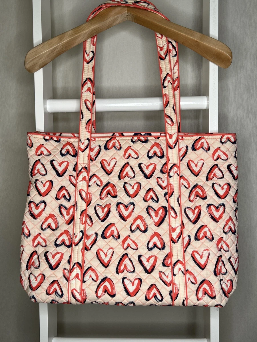 Vera Bradley Iconic Vera Tote Rare Desirable Heart Design Zip Top