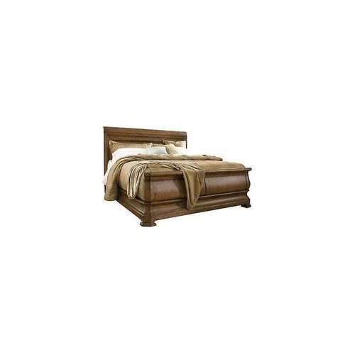Pemberly Row Modern Cal King Wood Sleigh Bed in Cognac Brown - Picture 1 of 4