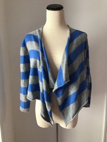 Pink Victoria's Secret Blue /Gray Striped Rabbit Hair Crop Cardigan Shrug Sz S - Picture 2 of 8