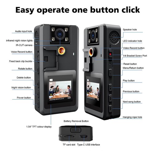 Mini Body Kamera HD 1080P Clip Audio Video Recorde 180° drehbar Infrarot Nacht - Bild 8 von 24
