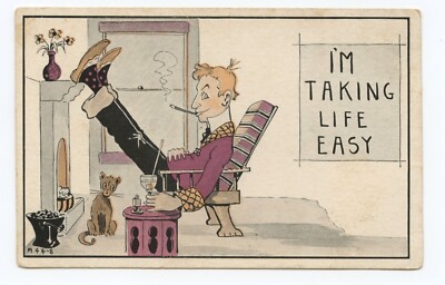 Taking Life Easy Cat Comic Art Humor Postcard