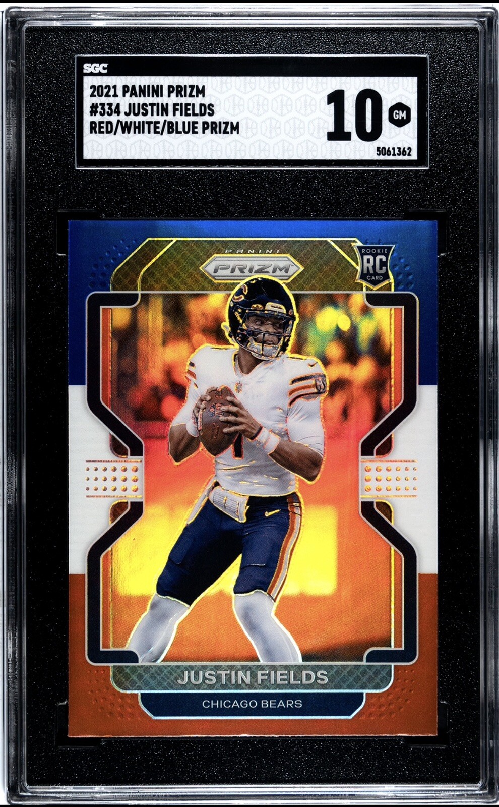 2021 Panini Prizm Justin Fields Red White Blue Prizm #334 (RC) - SGC 10 Gem Mint