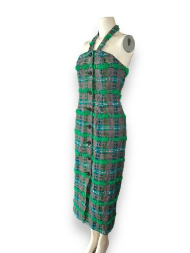 NWT $328 LINTON x Karen Millen Tweed Halter Bodice Midi Dress size 8 - Picture 6 of 9