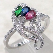 ADORABLE THREE MULTI COLOR STONE 925 STERLING SILVER RING SIZE 5-10