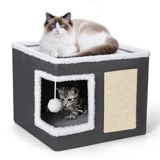 petizer Cat Bed for Indoor Cats, Large Covered Cat House with Scratch Pad, Fo...