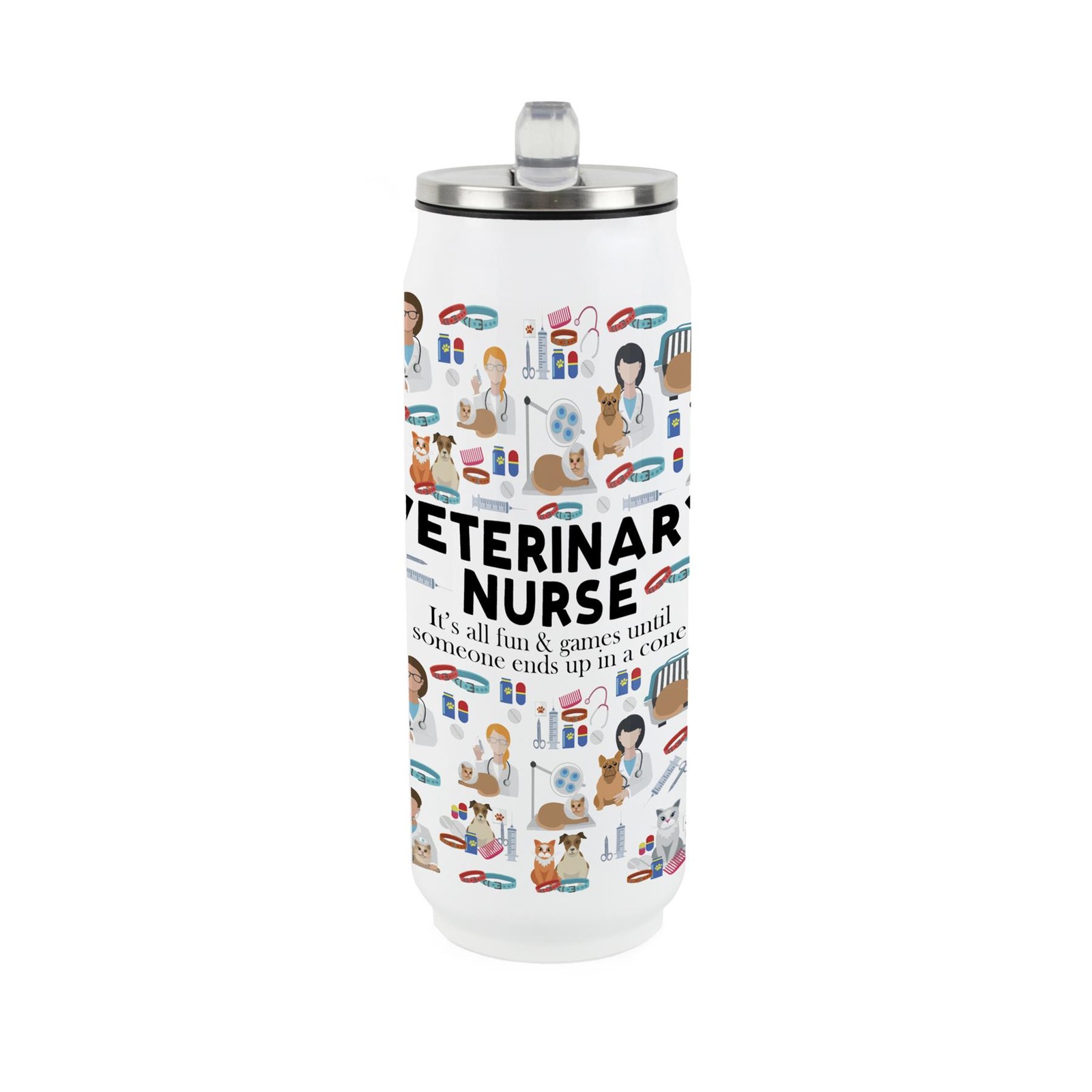 Vet Nurse Flask with Straw - Novelty Animal Nurse Gifts Cold Drinks Can