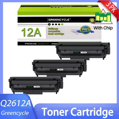GREENCYCLE 3PK Q2612A 12A BK Toner Cartridge Fits for HP LaserJet 1012 1020 3020