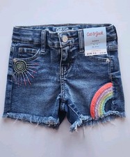 Cat And Jack Girls Jean Shorts Blue Denim With Rainbow Size XS 4/5