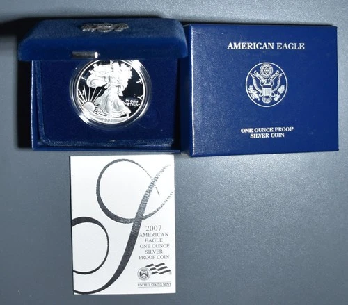 2007-S $1 AMERICAN SILVER PROOF EAGLE 1 oz .999 w/Box & COA A6423
