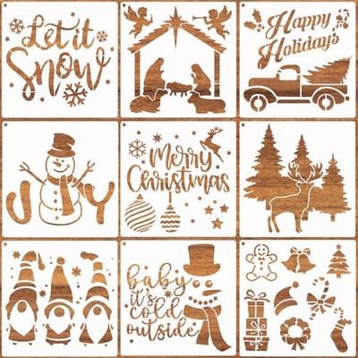 Christmas Stencils for Painting on Wood 6 x 6 inches, 