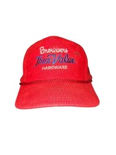 Vintage 80s True Value Red Corduroy Snapback Trucker Hat Genuine Crowd Cap